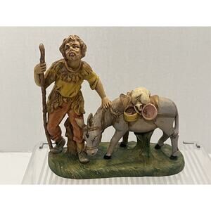 Euromarchi Nativity Figurine Shepherd w/ Donkey Nativity 6.5”Lx6”H Italy 3235D